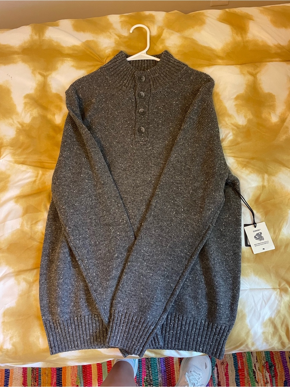 The Normal Brand Men's Heather Charcoal Button-Neck Turtleneck Sweater